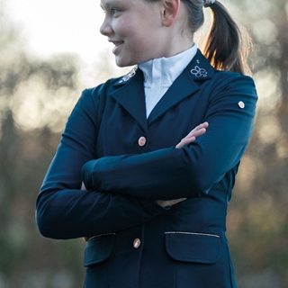 Chaqueta concurso niña HKM Sports Equipment Flora Kids color azul marino con cristales rosegold - Imagen 2